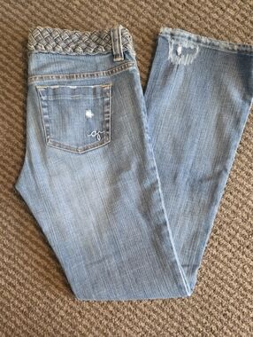 Y2K 2000- Lowrise-Guess Light Blue Boot Cut Jeans with Braided Waist